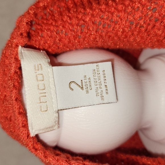 Chico's Annatto Orange Shaina Fringe Open Weave Pullover Sweater Dress Size 2/12 - Picture 9 of 11